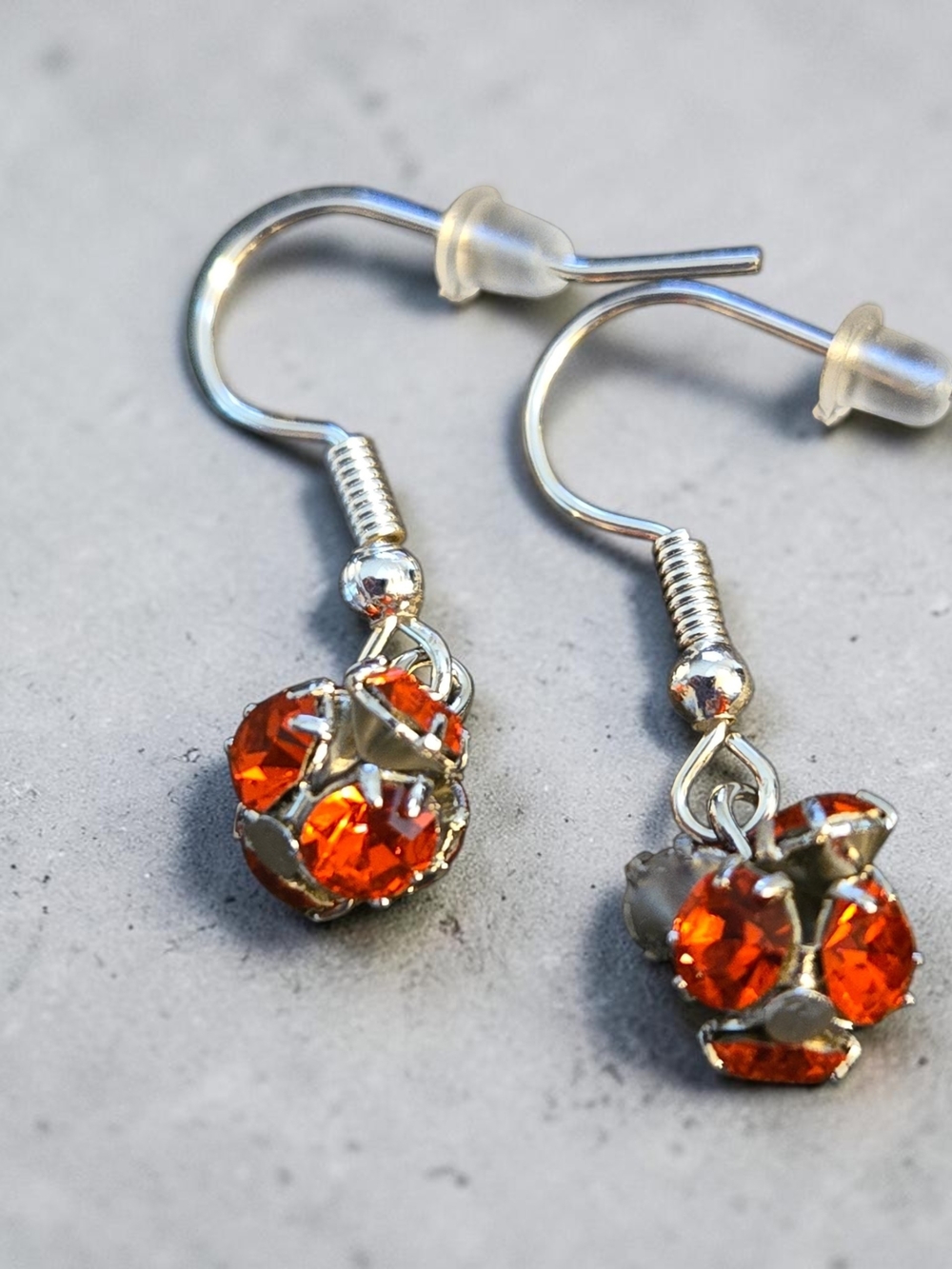 Silver Toned Drop Earrings with  Crystal Cluster